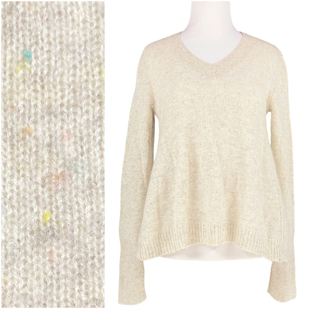 WHITE + WARREN 100% Cashmere Oversized Confetti Flecked Cream Sweater Size XS